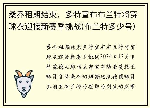 桑乔租期结束，多特宣布布兰特将穿球衣迎接新赛季挑战(布兰特多少号)